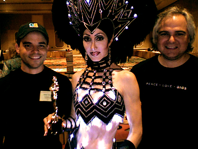 Betty Atchison, Cher Impersonator Steve and Mark with Betty Atchison, Cher Impersonator