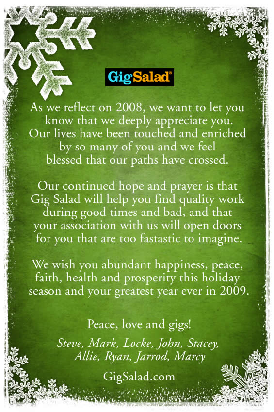 Christmas and New Year Greeting from GigSalad.com