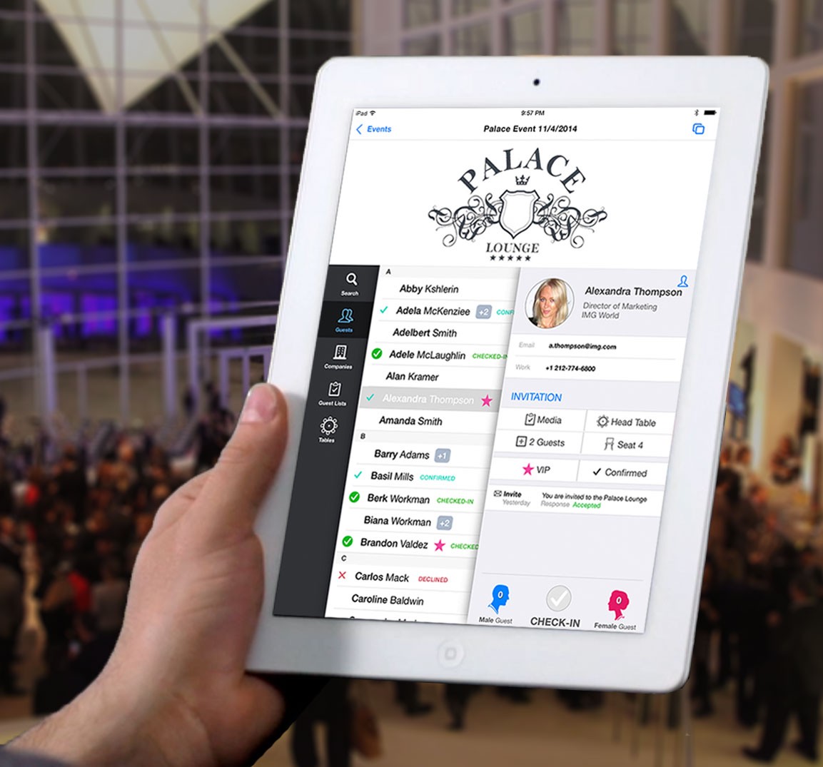 Image of an iPad with the diobox event planning platform.