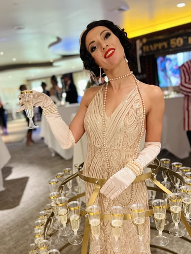 Hire Strolling Champagne Dress - Strolling Table in West Palm Beach, FL